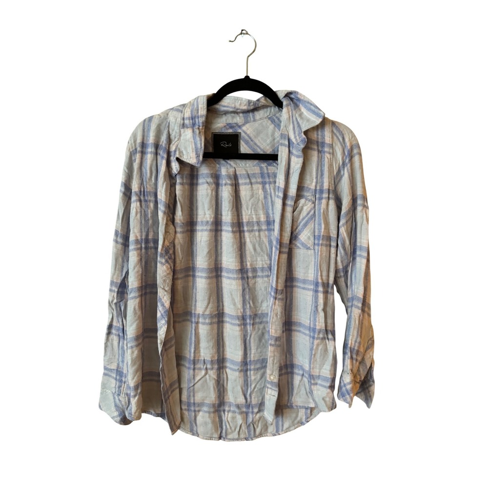 Rails Women's White Blue Plaid Print Button Down Shirt Size Small